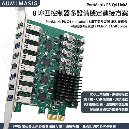 AUMLMASIG PortMatrix P8-Q4 Link8｜8 埠 USB 5Gbps 多設備連線卡